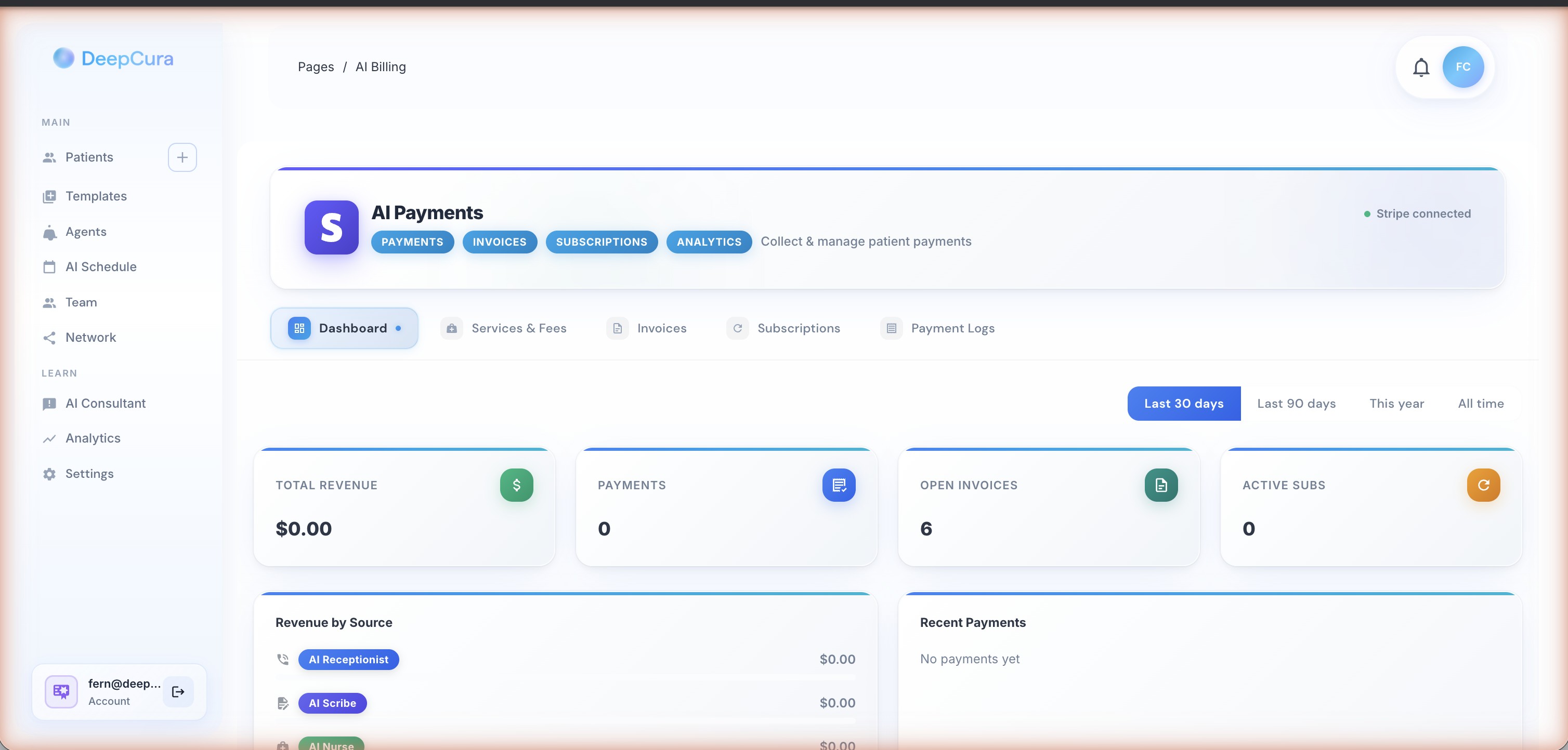AI Billing dashboard with payment management