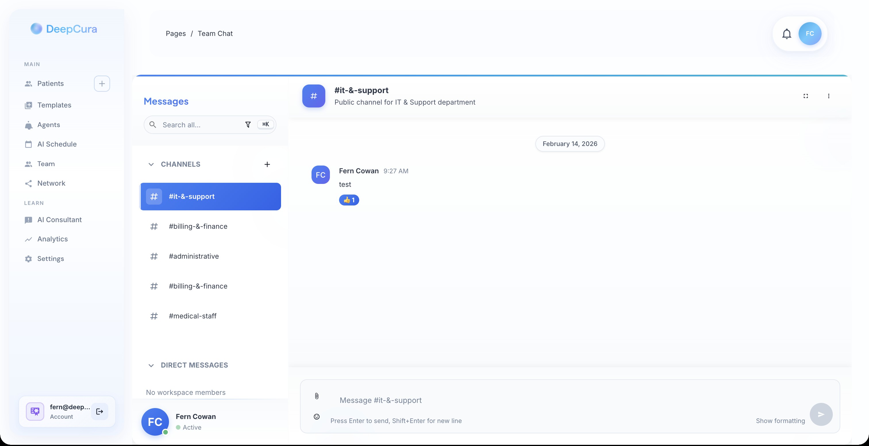 Team Chat with channels and direct messages