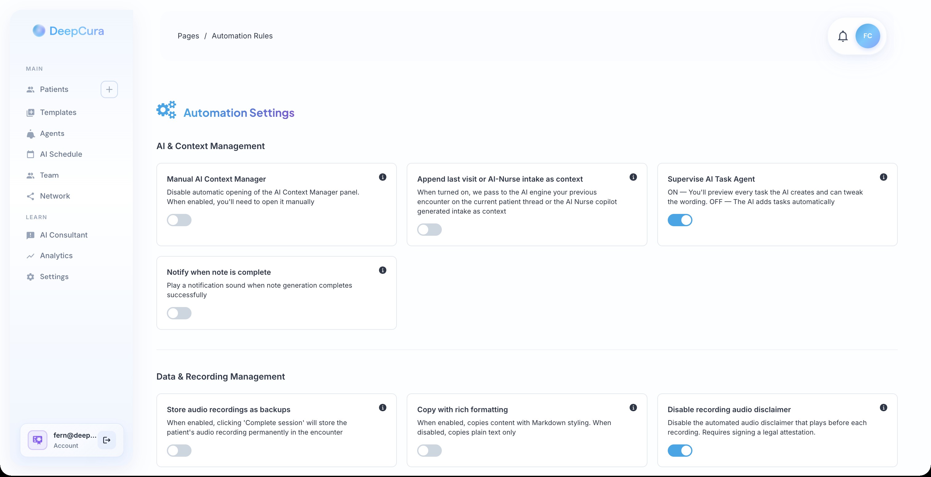 Automation Rules with toggle controls