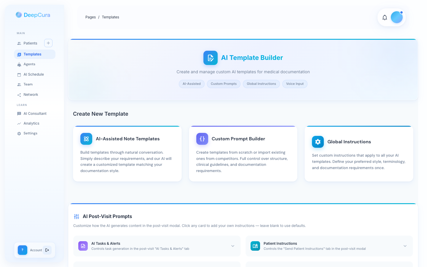AI Template Builder with creation options