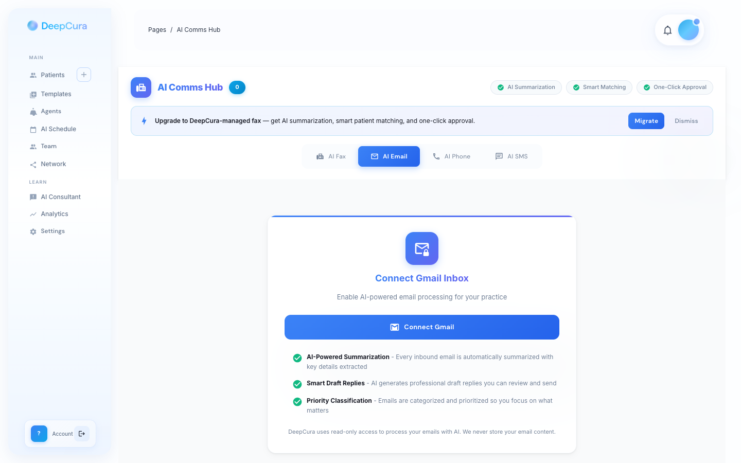AI Comms Hub Email tab