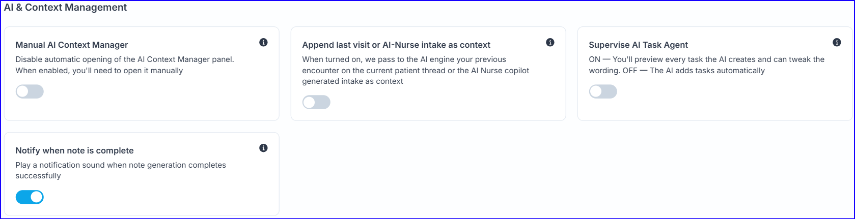 AI and Context Management settings