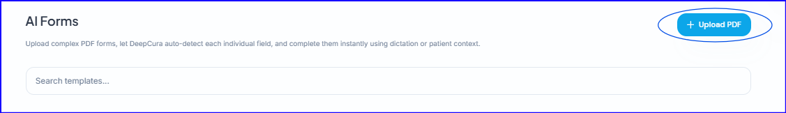 Upload PDF button and drag-and-drop zone in AI Forms with formatting options