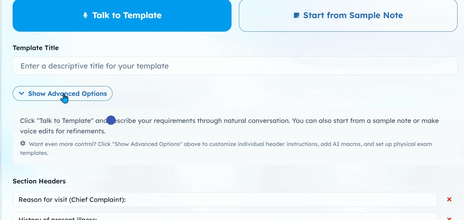 Show Advanced Options for lego-style template section