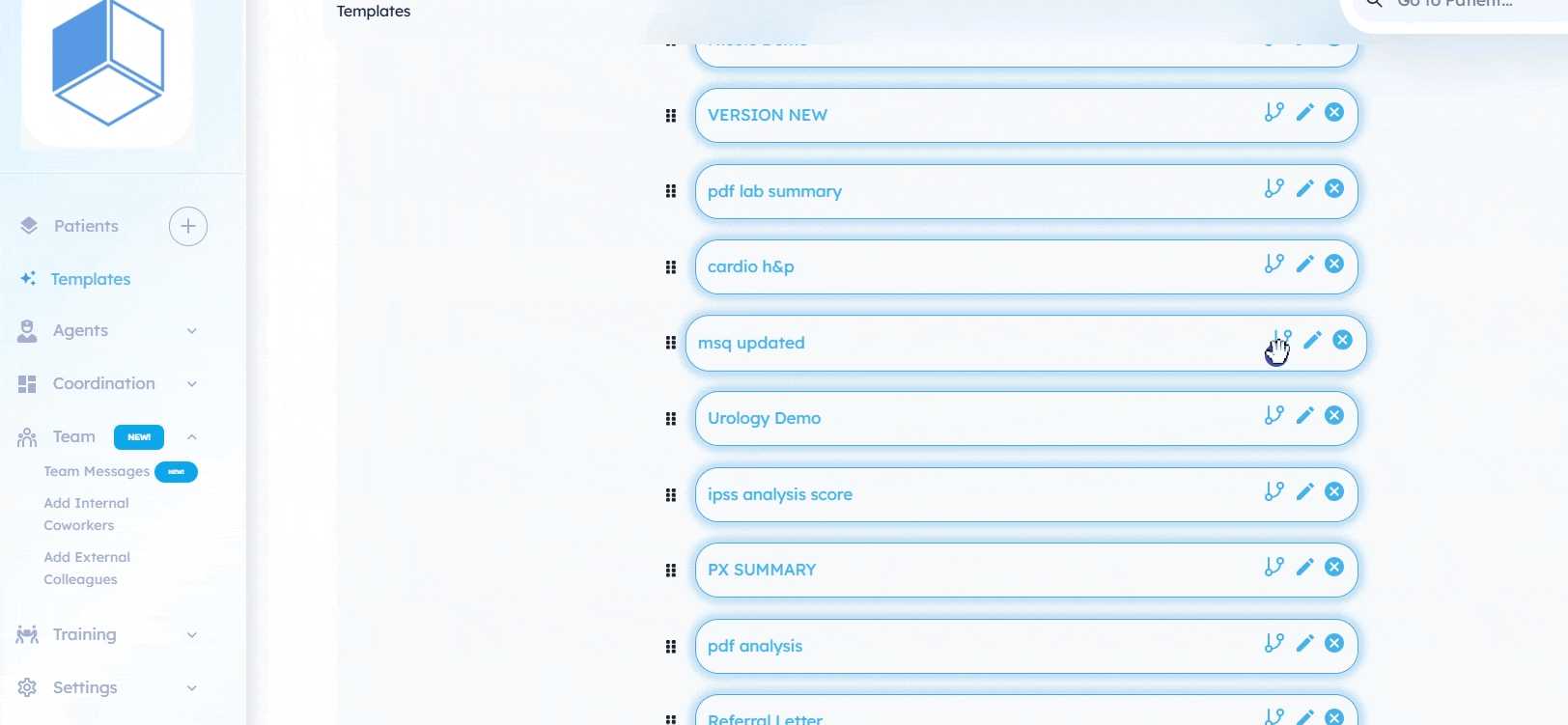 Template version history and rollback option