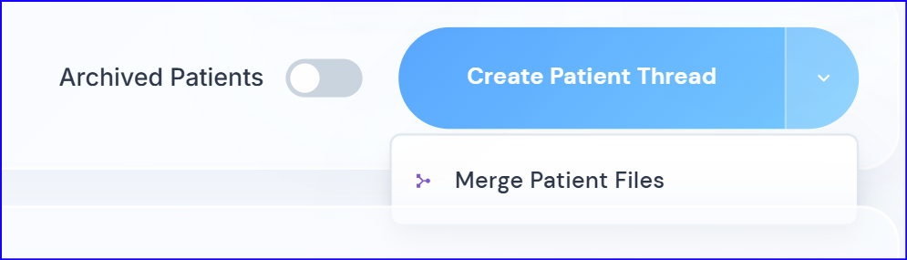 Step 1 — Opening the Merge Patient Files dialog from the actions menu