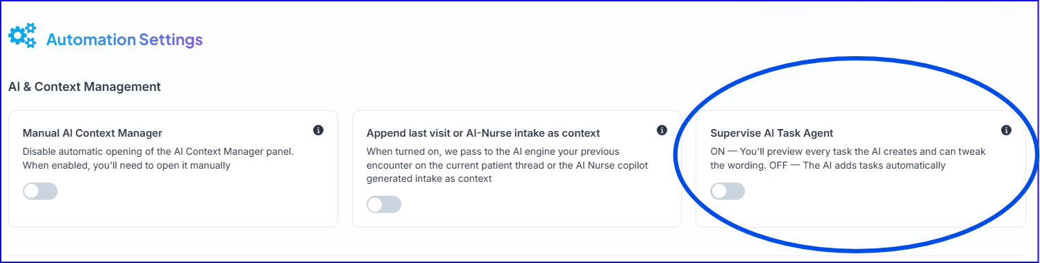 Supervise AI Task agent toggle in Automation Rules