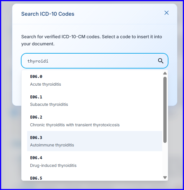 ICD-10 code inserted in Assessment