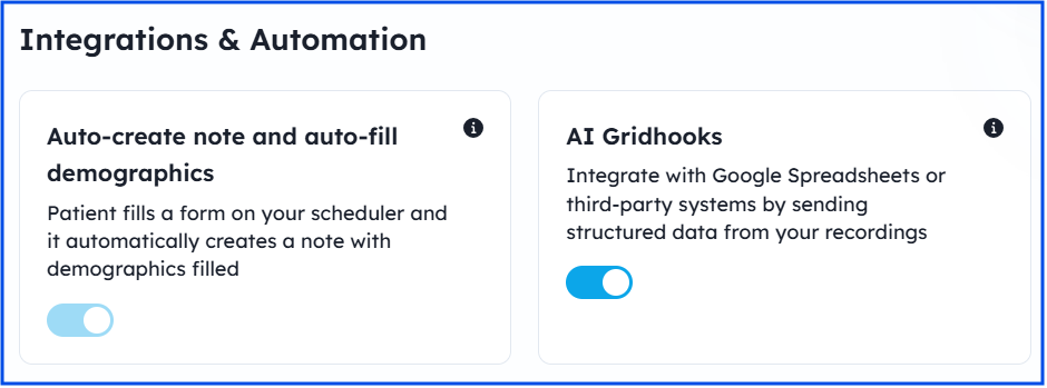 Integrations and Automation settings