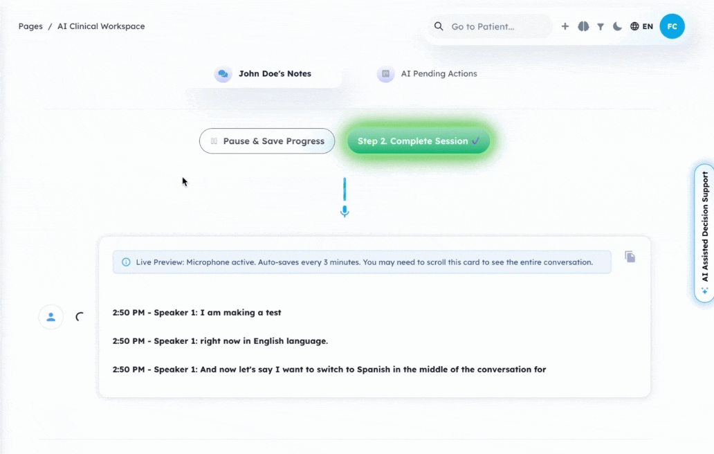 Animated demo of mid-session language switching