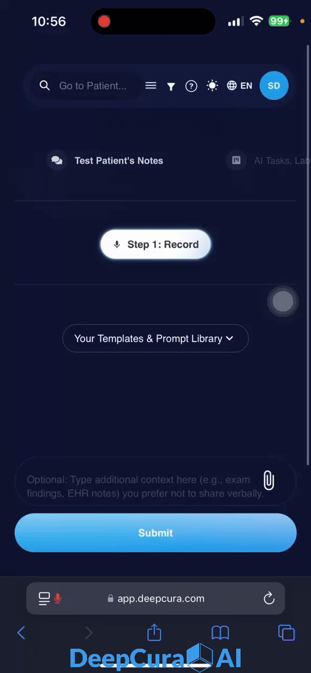 Drag and drop recording into DeepCura