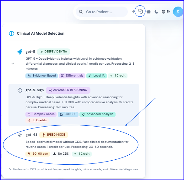 AI Model selector showing Speed Mode option