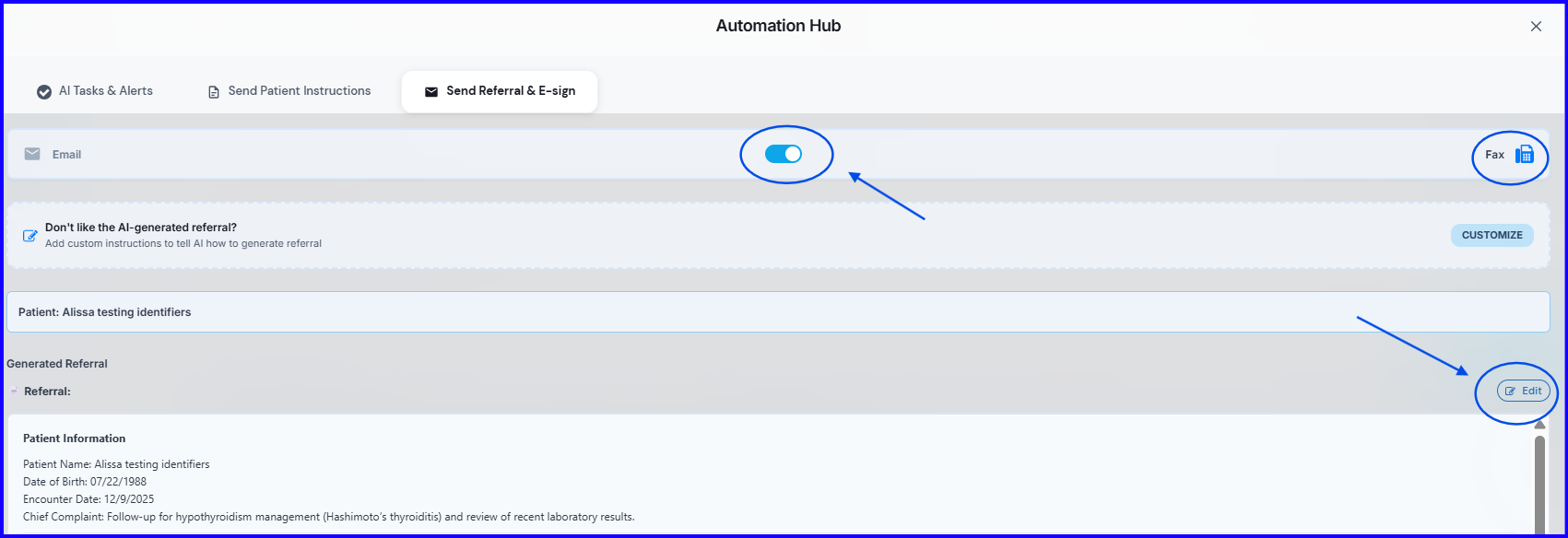 Fax mode toggle and editor