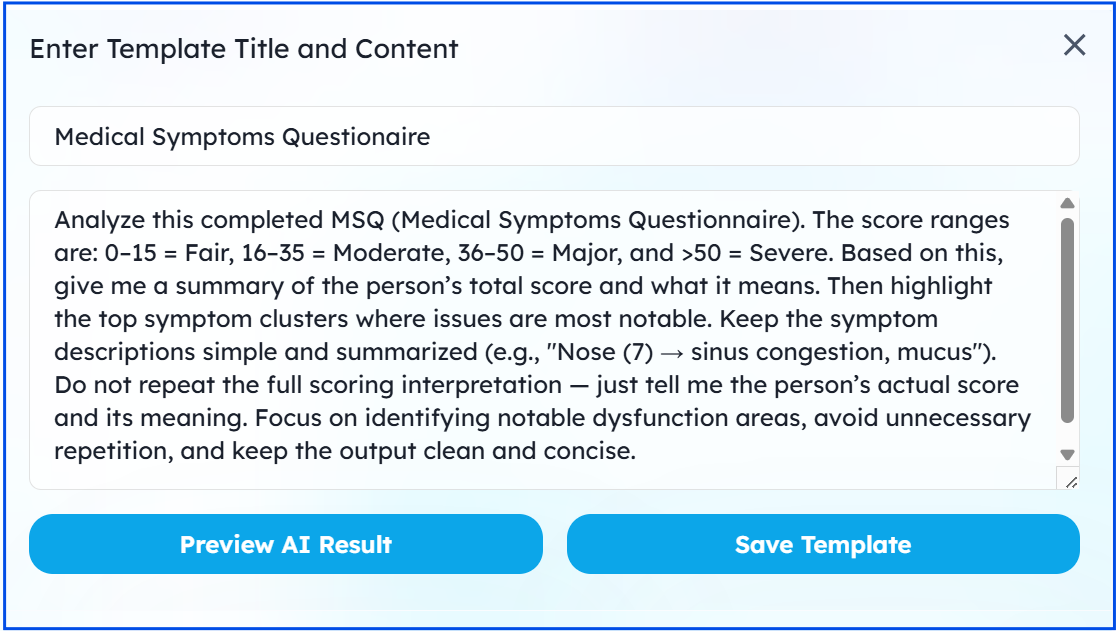 Full-text block template format
