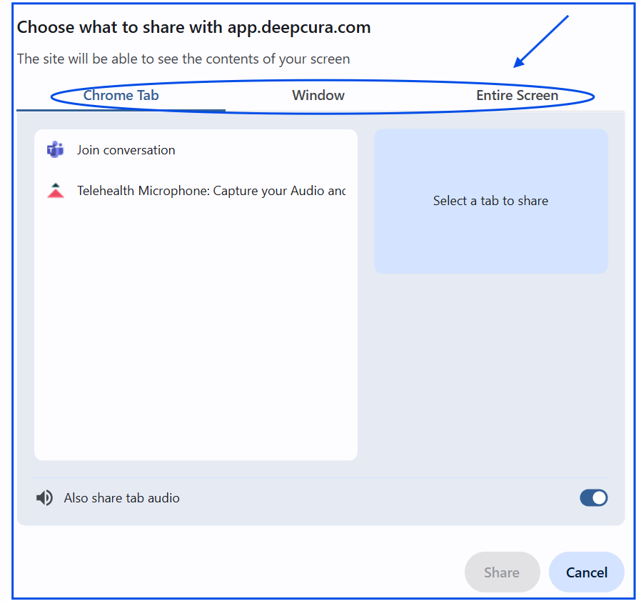 Choose entire screen for screen sharing