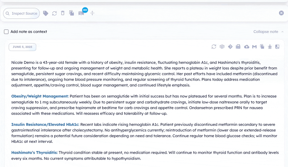 Inspect source transcript view with timestamps
