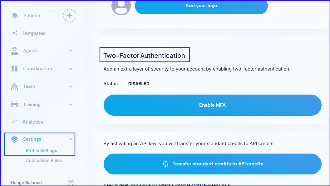 Profile Settings showing the Set up 2-Factor Authentication button