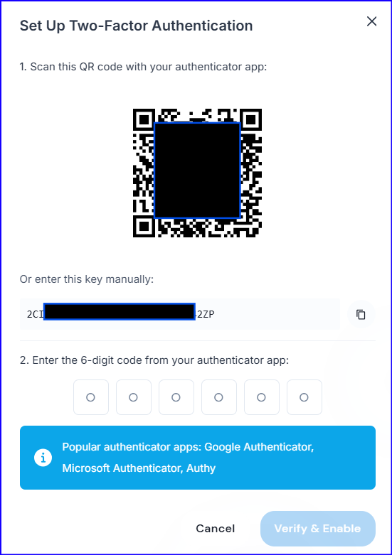 QR code scan screen in the authenticator app setup flow