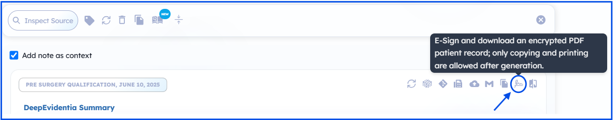 eSign icon in action toolbar