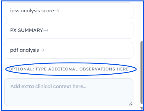 Extra clinical context input field shown during regeneration