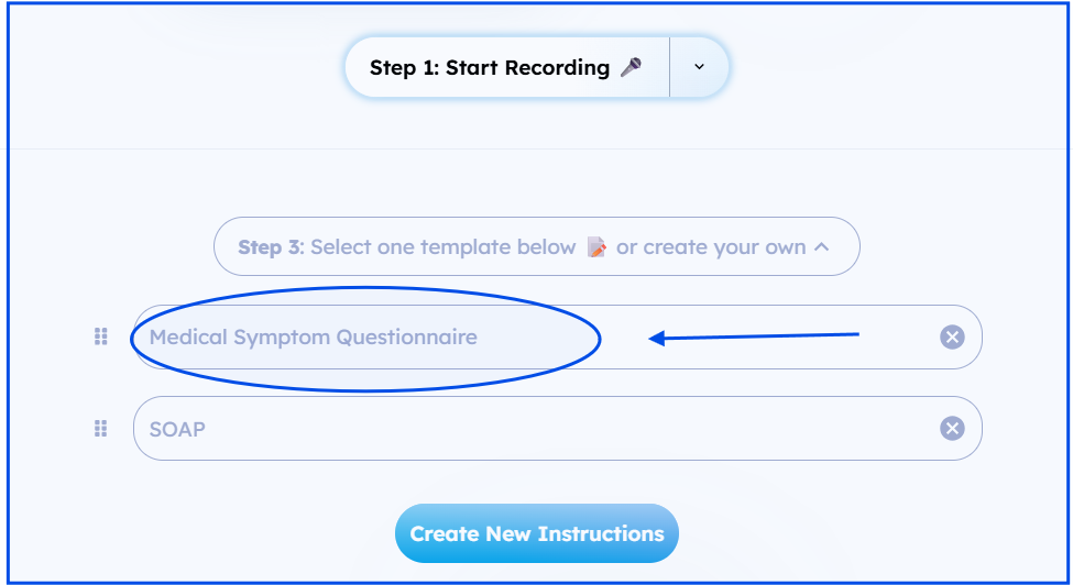Template browser showing selectable templates